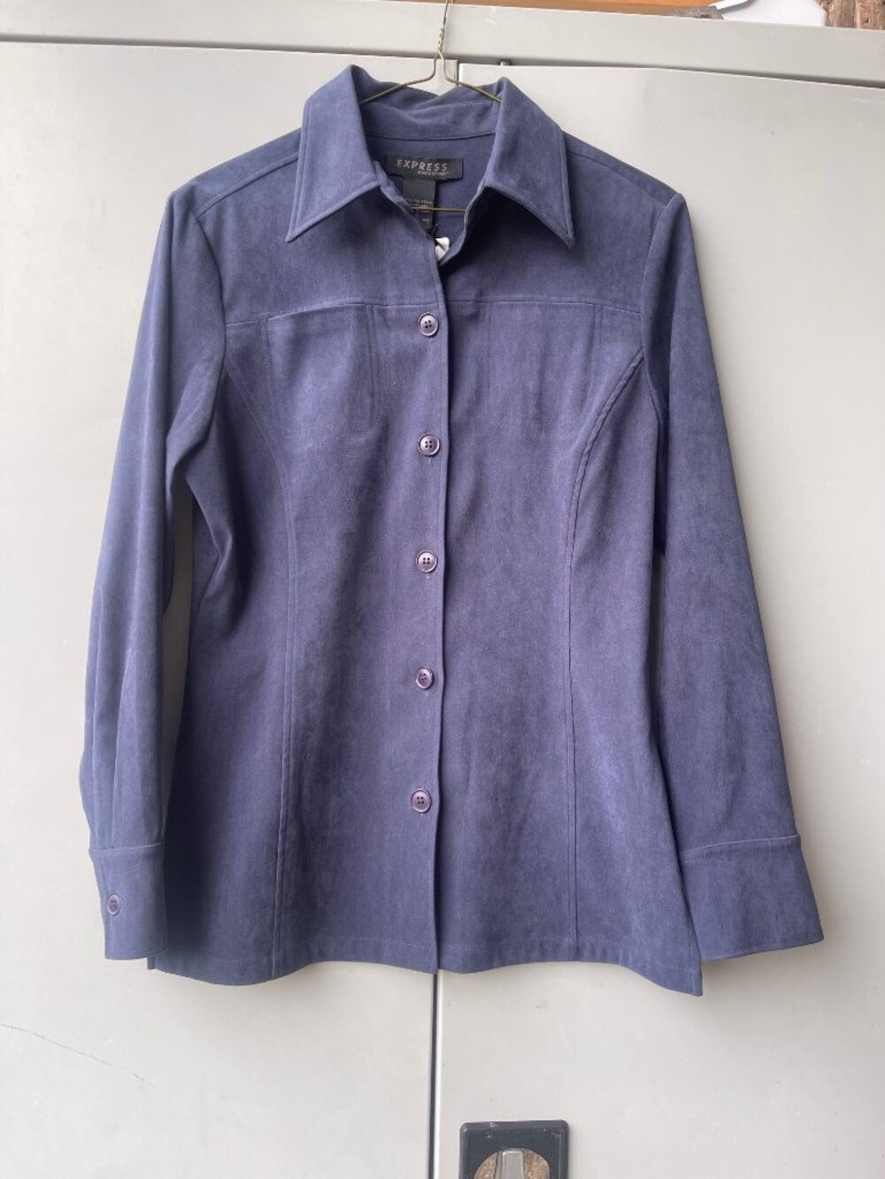 Express Suede Like Stretch Jacket Navy Vintage 90s Y2K